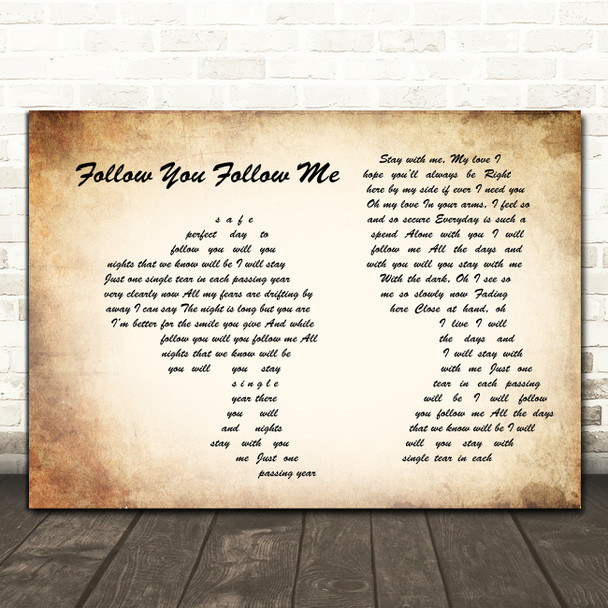 Genesis Follow You Follow Me Man Lady Couple Song Lyric Wall Art Print