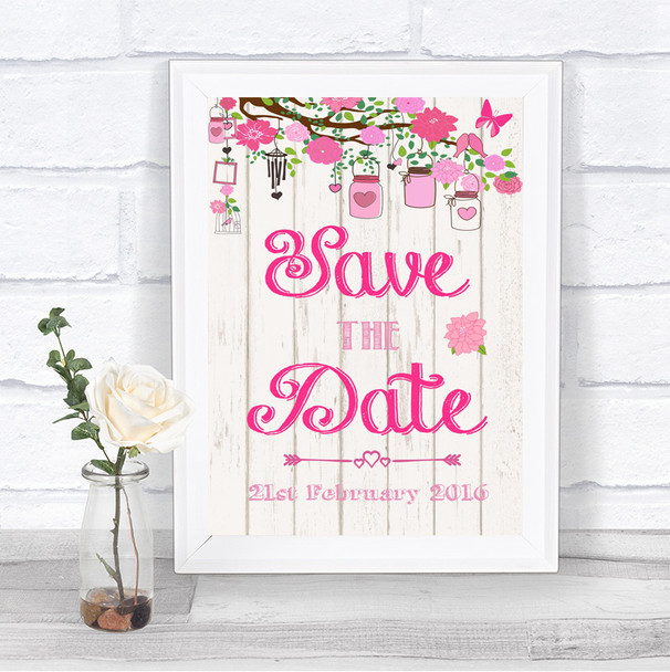 Pink Rustic Wood Save The Date Personalized Wedding Sign