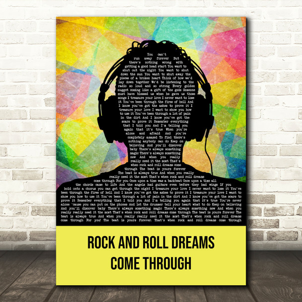 Meat Loaf Rock And Roll Dreams Come Through Multicolour Man Headphones Song Lyric Wall Art Print
