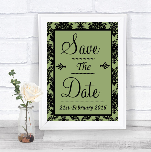 Sage Green Damask Save The Date Personalized Wedding Sign