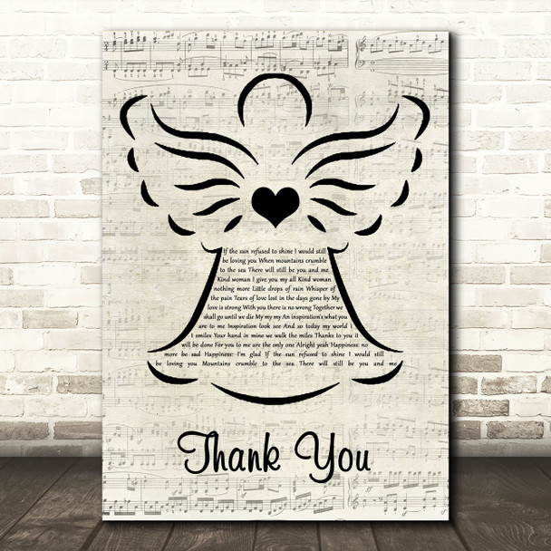 Led Zeppelin Thank You Music Script Angel Song Lyric Wall Art Print