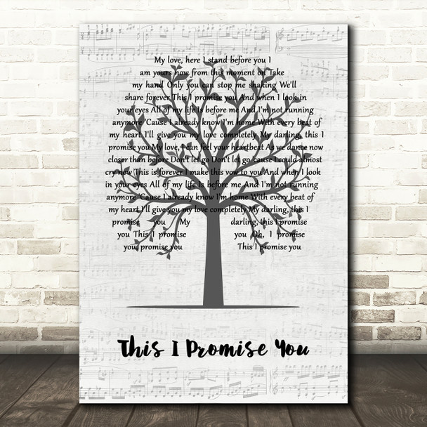 Ronan Keating This I Promise You Music Script Tree Song Lyric Wall Art Print