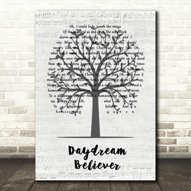 The Monkees Daydream Believer Music Script Tree Song Lyric Wall Art Print