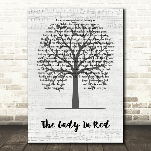 Chris De Burgh The Lady In Red Music Script Tree Song Lyric Wall Art Print