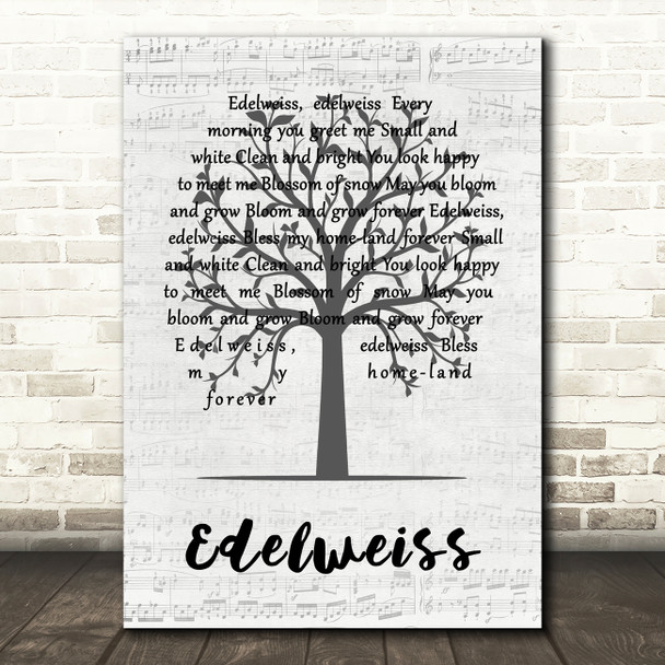 Julie Andrews Edelweiss Music Script Tree Song Lyric Wall Art Print