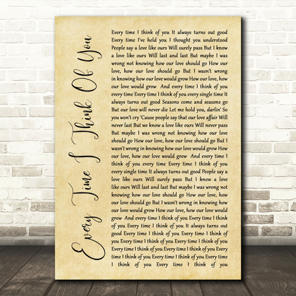 The Babys Every Time I Think Of You Rustic Script Song Lyric Wall Art Print