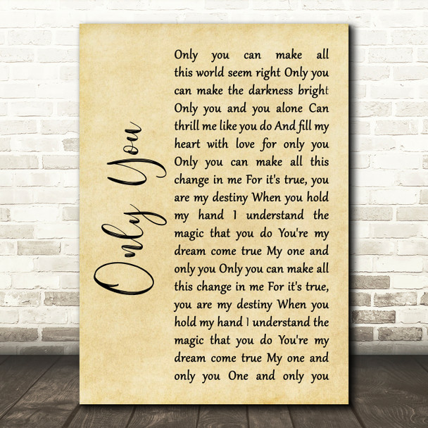 The Platters Only You (And You Alone) Rustic Script Song Lyric Wall Art Print