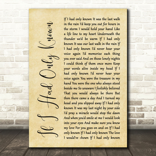 Reba McEntire If I Had Only Known Rustic Script Song Lyric Wall Art Print
