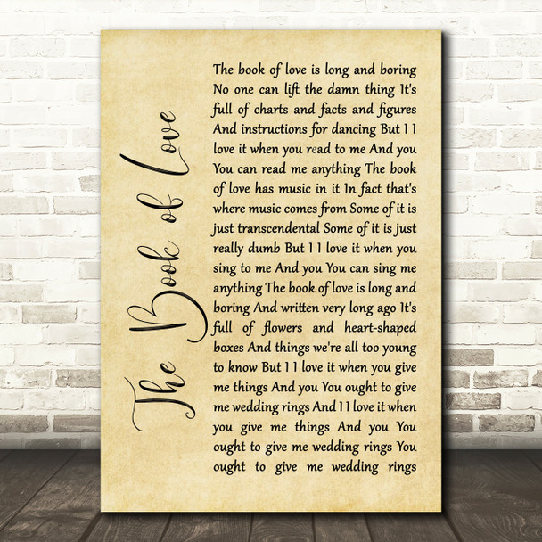 Peter Gabriel The Book of Love Rustic Script Song Lyric Wall Art Print