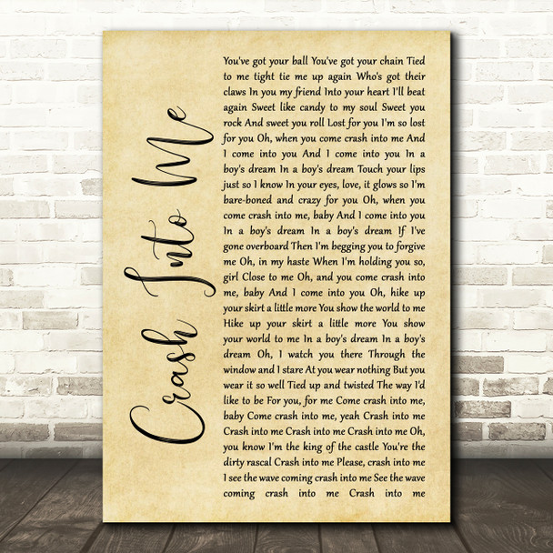 Dave Matthews Band Crash Into Me Rustic Script Song Lyric Wall Art Print