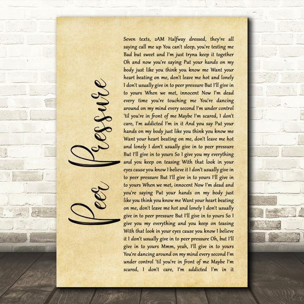 James Bay Peer Pressure Rustic Script Song Lyric Wall Art Print