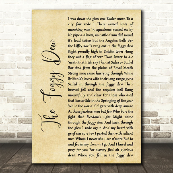 The Chieftains The Foggy Dew Rustic Script Song Lyric Wall Art Print