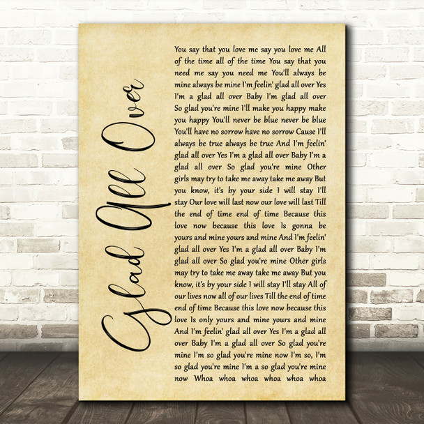The Dave Clark Five Glad All Over Rustic Script Song Lyric Wall Art Print