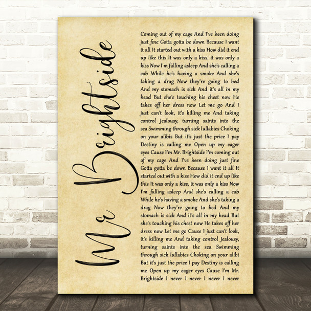 The Killers Mr Brightside Rustic Script Song Lyric Wall Art Print