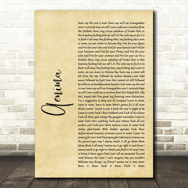 Tool Aenima Rustic Script Song Lyric Wall Art Print