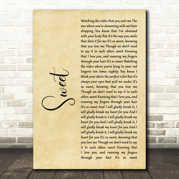 Cigarettes After Sex Sweet Rustic Script Song Lyric Wall Art Print