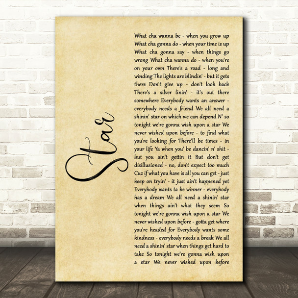 Bryan Adams Star Rustic Script Song Lyric Wall Art Print