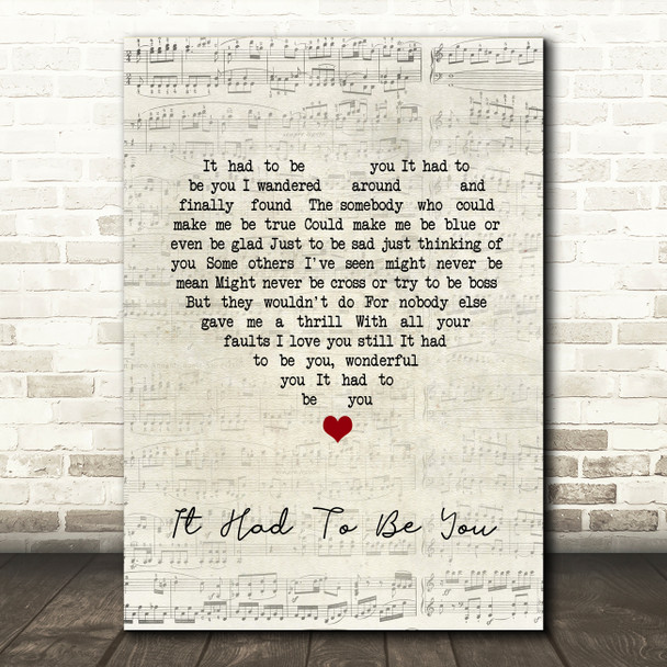 Harry Connick, Jr It Had To Be You (Big Band And Vocals) Script Heart Song Lyric Wall Art Print