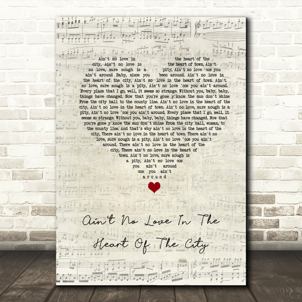 Paul Weller Ain't No Love In The Heart Of The City Script Heart Song Lyric Wall Art Print