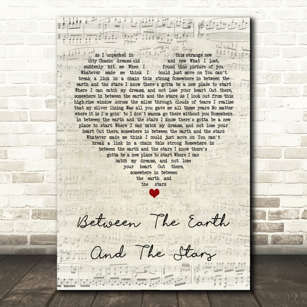 Bonnie Tyler Between The Earth And The Stars Script Heart Song Lyric Wall Art Print