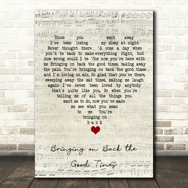 Love Affair Bringing on Back the Good Times Script Heart Song Lyric Wall Art Print