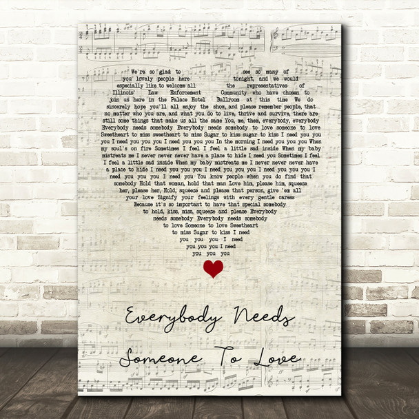 The Blues Brothers Everybody Needs Someone To Love Script Heart Song Lyric Wall Art Print