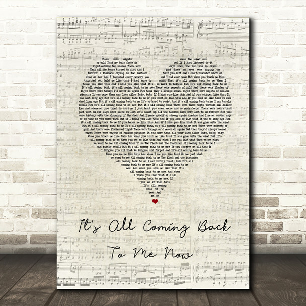 Celine Dion It's All Coming Back To Me Now Script Heart Song Lyric Wall Art Print