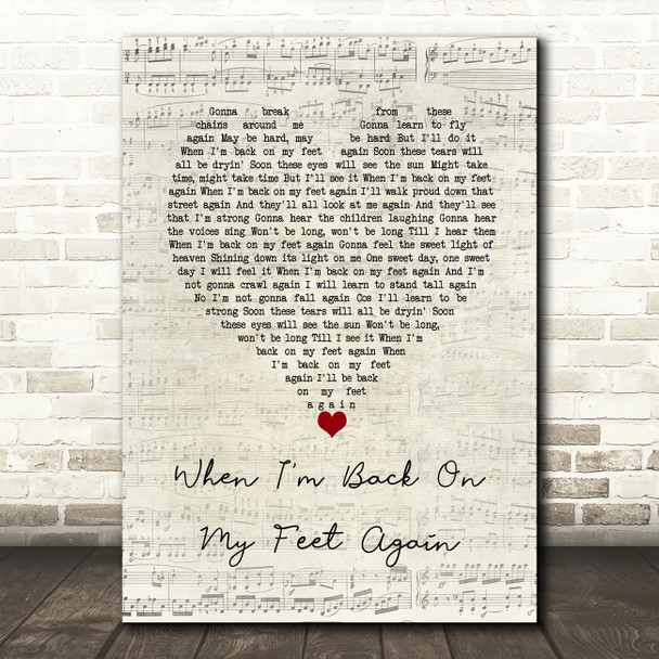 Michael Bolton When I'm Back On My Feet Again Script Heart Song Lyric Wall Art Print