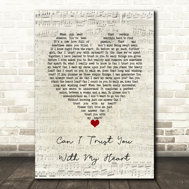 Travis Tritt Can I Trust You With My Heart Script Heart Song Lyric Wall Art Print