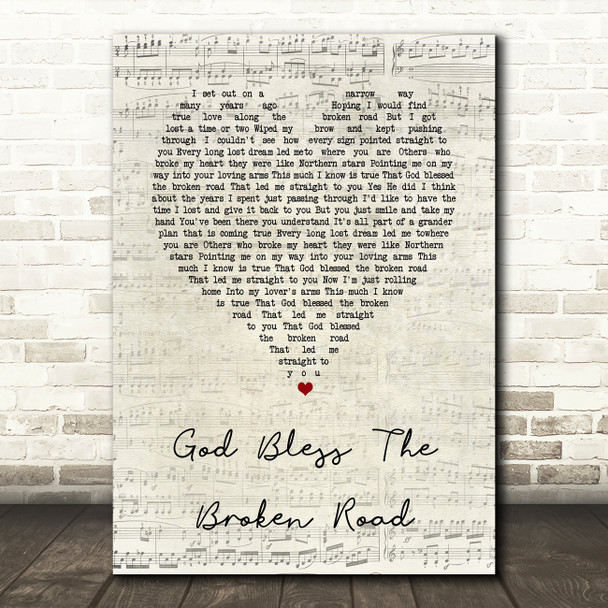 Rascal flats God Bless The Broken Road Script Heart Song Lyric Wall Art Print