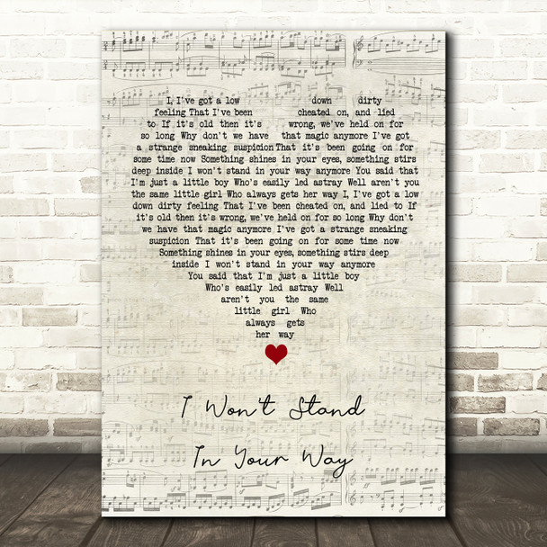 Stray Cats I Won't Stand In Your Way Script Heart Song Lyric Wall Art Print