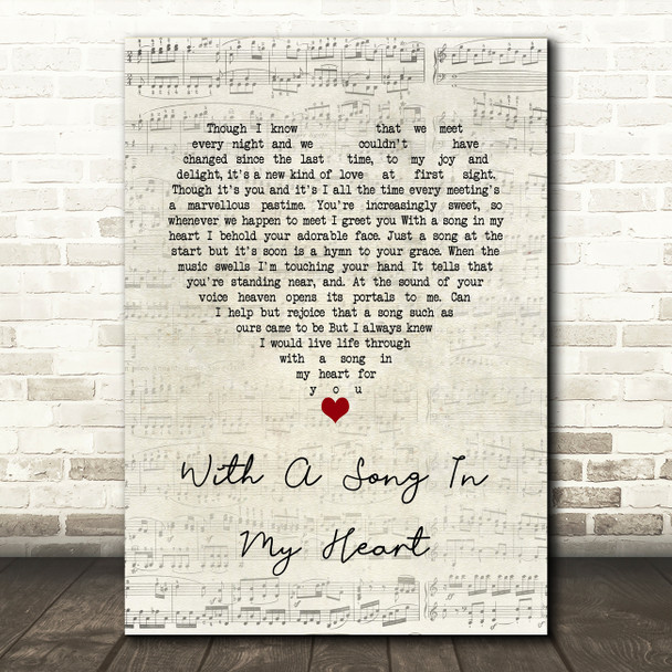 Ella Fitzgerald With A Song In My Heart Script Heart Song Lyric Wall Art Print