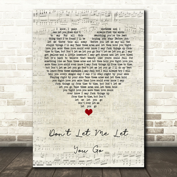 Jamie Lawson Don't Let Me Let You Go Script Heart Song Lyric Wall Art Print