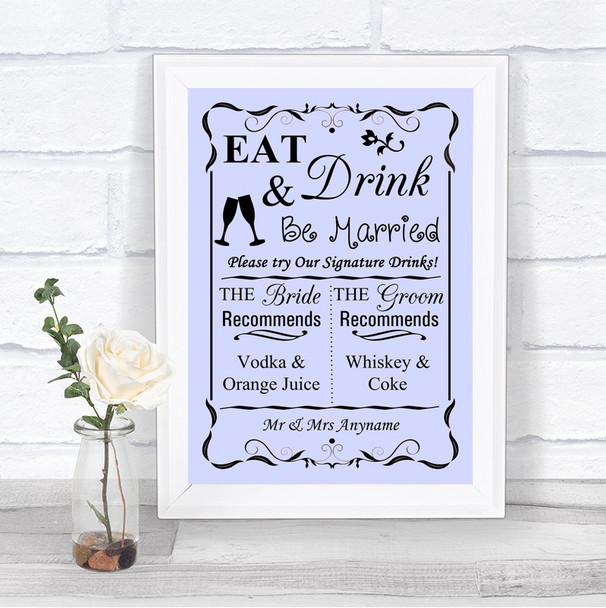 Lilac Signature Favourite Drinks Personalized Wedding Sign