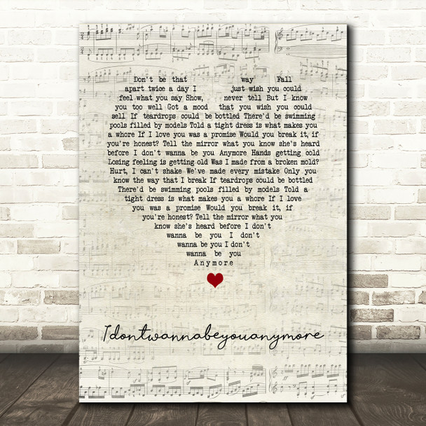 Billie Eilish Idontwannabeyouanymore Script Heart Song Lyric Wall Art Print
