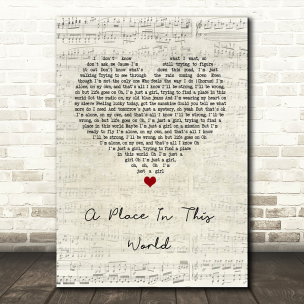 Taylor Swift A Place In This World Script Heart Song Lyric Wall Art Print