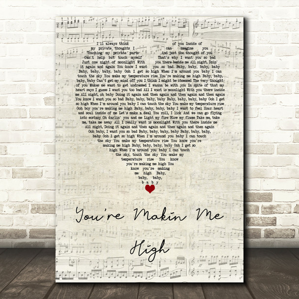 Toni Braxton You're Makin Me High Script Heart Song Lyric Wall Art Print