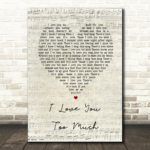 Diego Luna I Love You Too Much Script Heart Song Lyric Wall Art Print