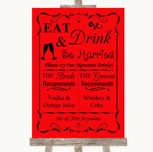 Red Signature Favourite Drinks Personalized Wedding Sign