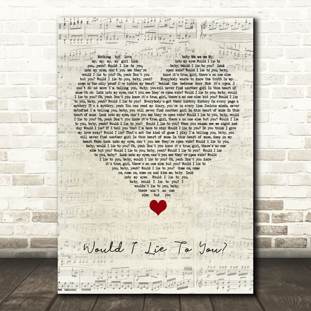 Charles & Eddie Would I Lie To You Script Heart Song Lyric Wall Art Print