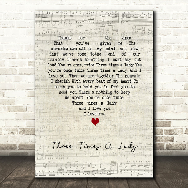 Lionel Richie Three Times A Lady Script Heart Song Lyric Wall Art Print