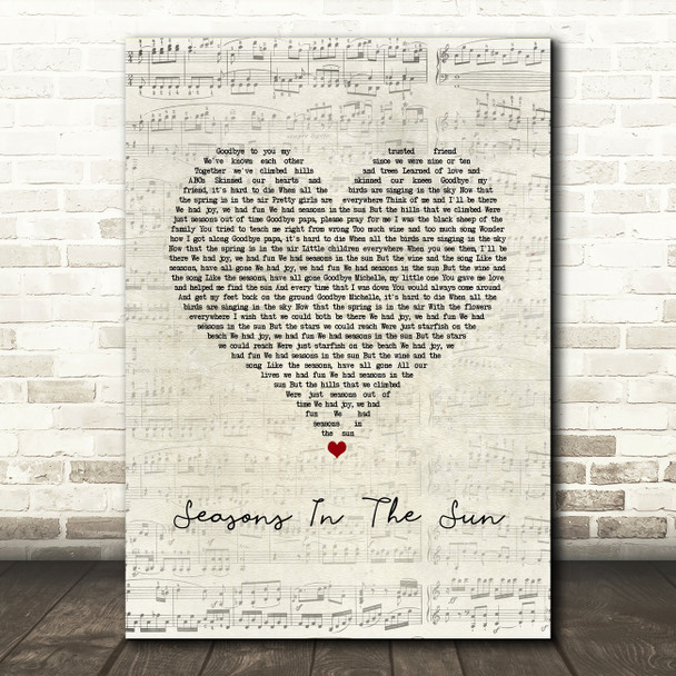 Terry Jacks Seasons In The Sun Script Heart Song Lyric Wall Art Print