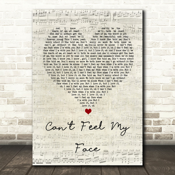 The Weeknd Can't Feel My Face Script Heart Song Lyric Wall Art Print