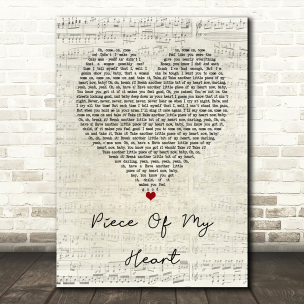 Janis Joplin Piece Of My Heart Script Heart Song Lyric Wall Art Print