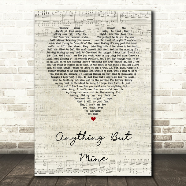 Kenny Chesney Anything But Mine Script Heart Song Lyric Wall Art Print