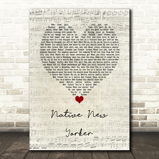 Odyssey Native New Yorker Script Heart Song Lyric Wall Art Print