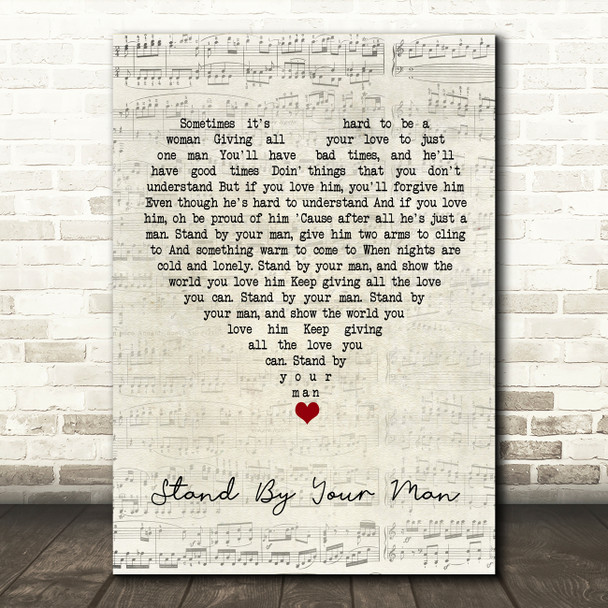 Tammy Wynette Stand By Your Man Script Heart Song Lyric Wall Art Print