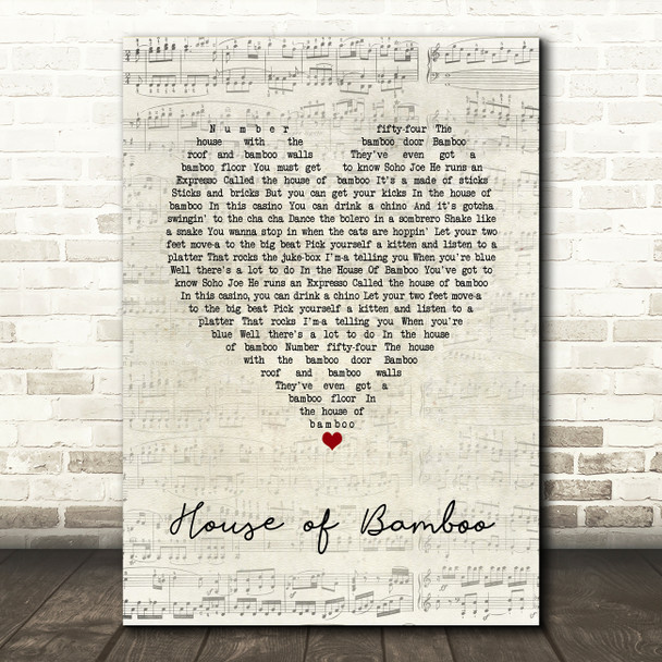 Andy Williams House of Bamboo Script Heart Song Lyric Wall Art Print