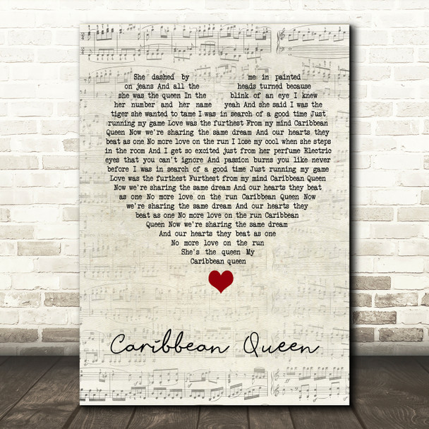 Billy Ocean Caribbean Queen Script Heart Song Lyric Wall Art Print