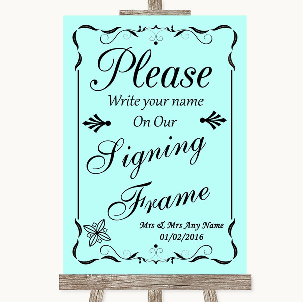 Aqua Signing Frame Guestbook Personalized Wedding Sign